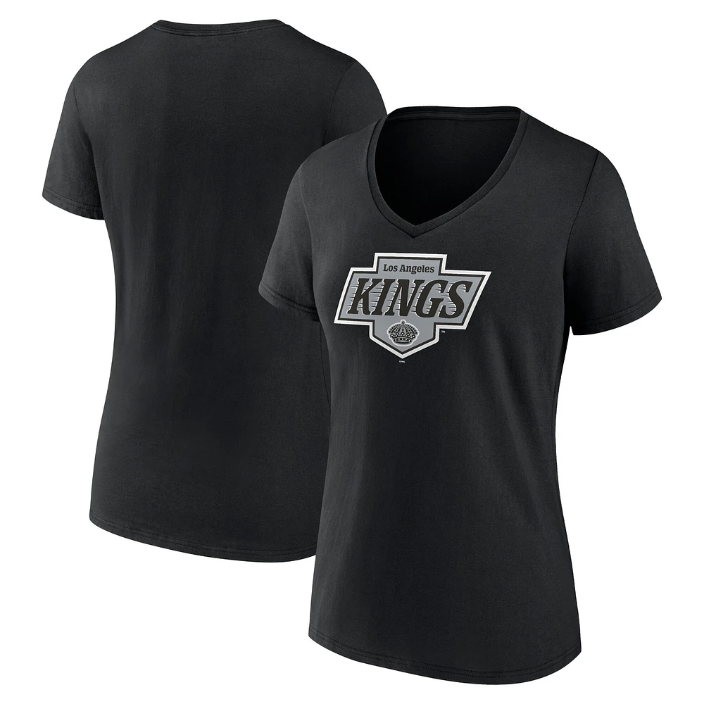 Women's Fanatics Black Los Angeles Kings New Primary Logo V-Neck T-Shirt