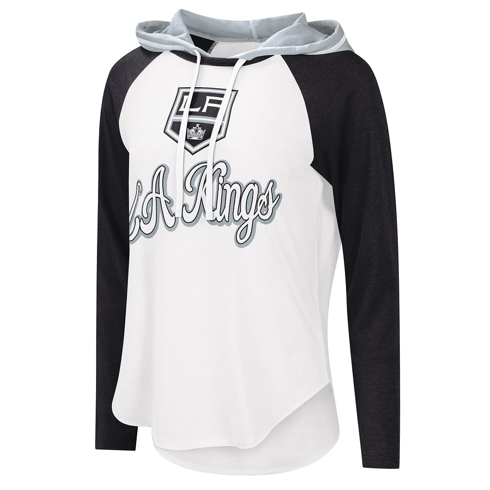 Women's G-III Sports by Carl Banks White/Black Los Angeles Kings MVP Raglan Lightweight Hooded T-Shirt