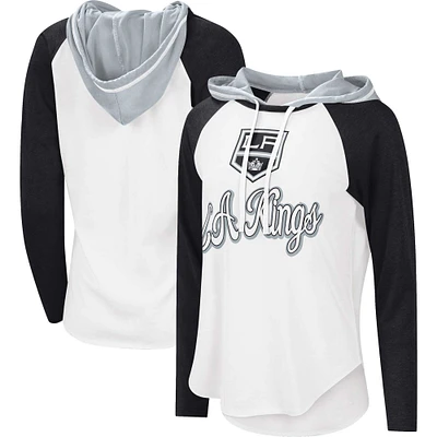 T-shirt à capuche léger G-III Sports by Carl Banks pour femmes, blanc/noir, MVP Raglan des Kings de Los Angeles