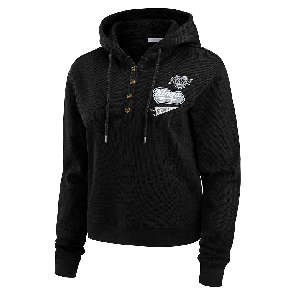 Women's WEAR by Erin Andrews  Black Los Angeles Kings Waffle-Knit Pullover Hoodie