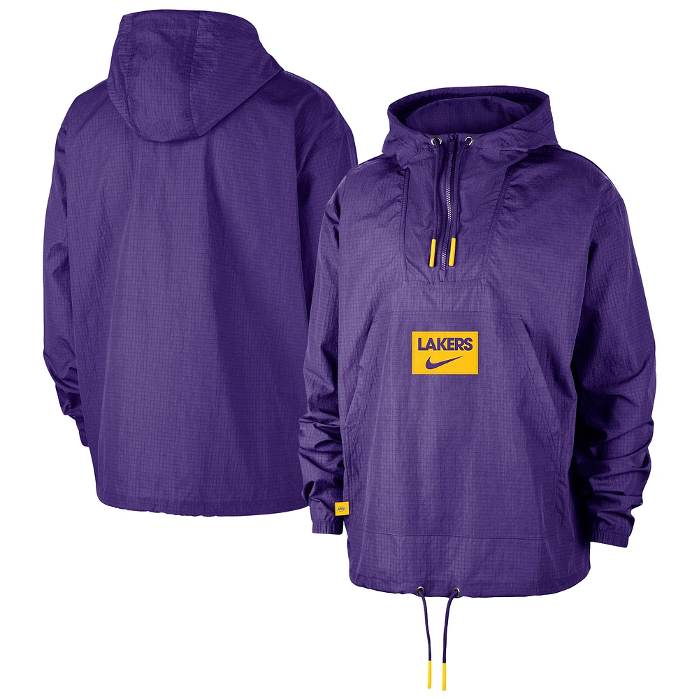Men's Nike Purple Los Angeles Lakers Courtside Premium Club Anorak Quarter-Zip Hoodie Jacket