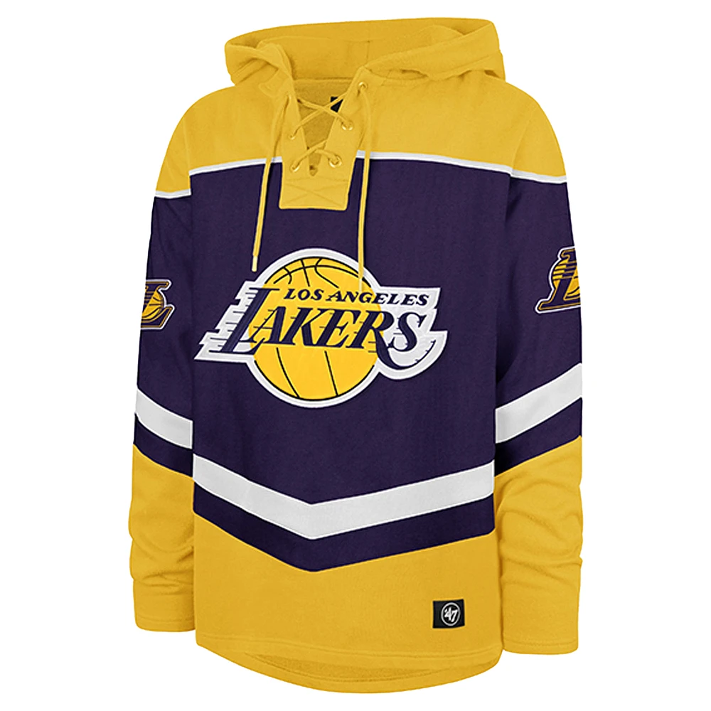 Sweat à capuche oversize violet Los Angeles Lakers '47 pour homme avec lacets en tri-satin