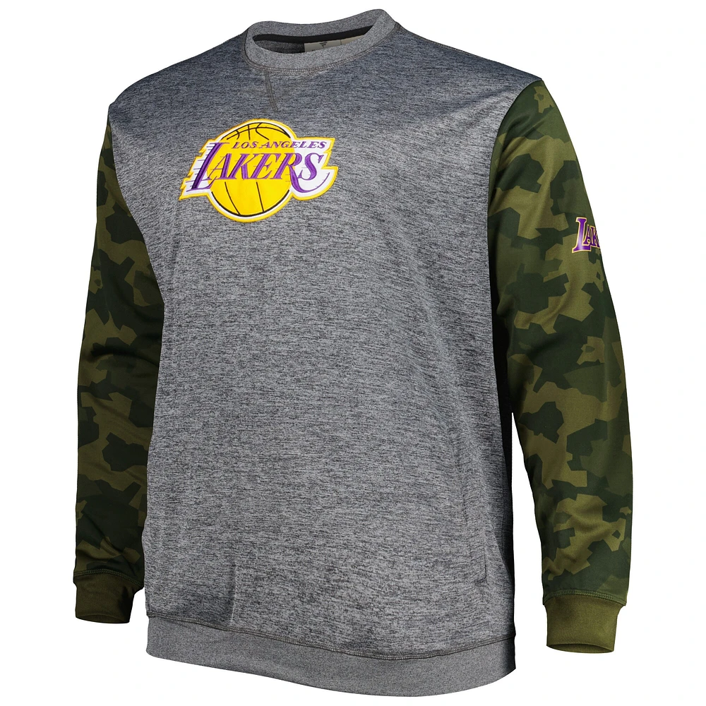 Men's Fanatics Heather Charcoal Los Angeles Lakers Big & Tall Camo Stitched Sweatshirt