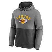 Men's Fanatics Heathered Charcoal/Black Los Angeles Lakers Block Party Applique Color Pullover Hoodie