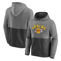 Men's Fanatics Heathered Charcoal/Black Los Angeles Lakers Block Party Applique Color Pullover Hoodie