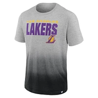 Men's Fanatics Heathered Gray/Black Los Angeles Lakers Board Crasher Dip-Dye T-Shirt