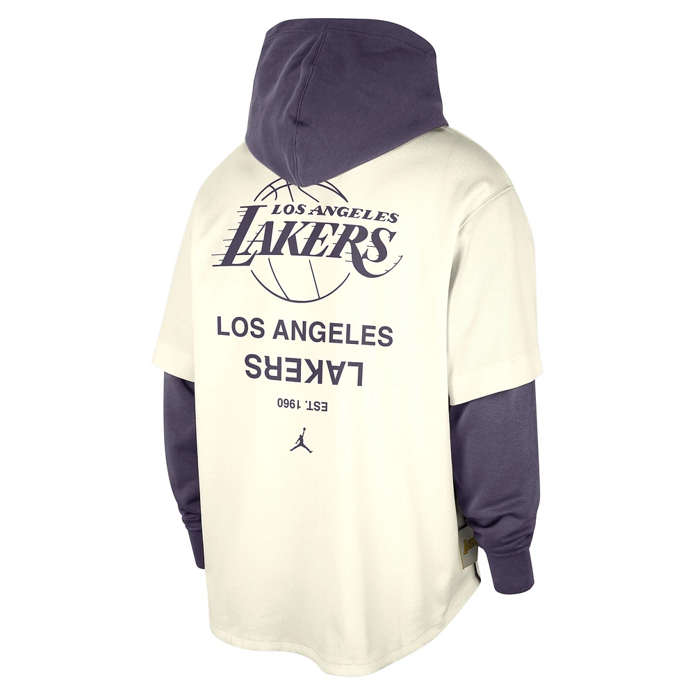 Men's Jordan Brand Cream/Purple Los Angeles Lakers Courtside Statement Edition MVP Jersey Pullover Hoodie