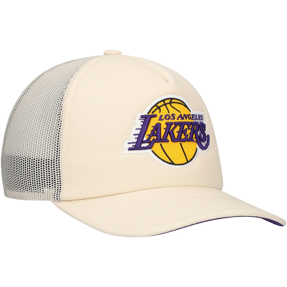 Men's Mitchell & Ness Cream Los Angeles Lakers Trucker Adjustable Hat