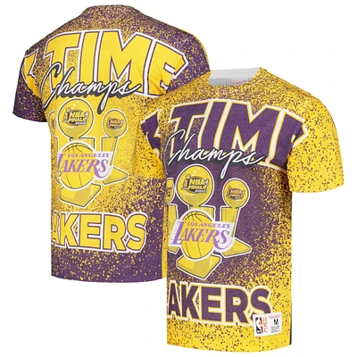 T-shirt doré Mitchell & Ness pour hommes des Los Angeles Lakers Hardwood Classics 3X NBA Champions Champ City