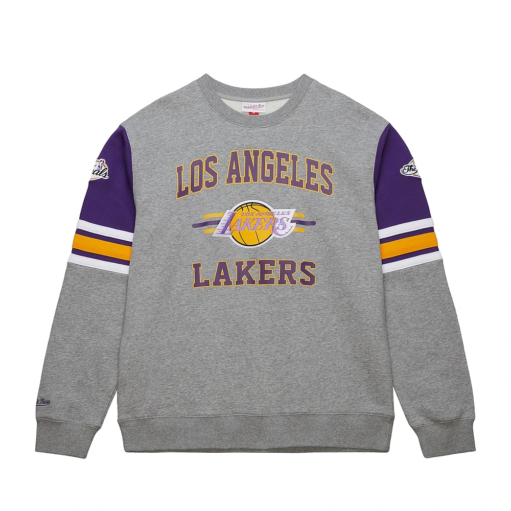 Sweat-shirt à capuche gris chiné pour homme Mitchell & Ness Los Angeles Lakers Hardwood Classics All Over 4.0