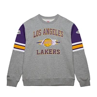 Sweat-shirt à capuche gris chiné pour homme Mitchell & Ness Los Angeles Lakers Hardwood Classics All Over 4.0
