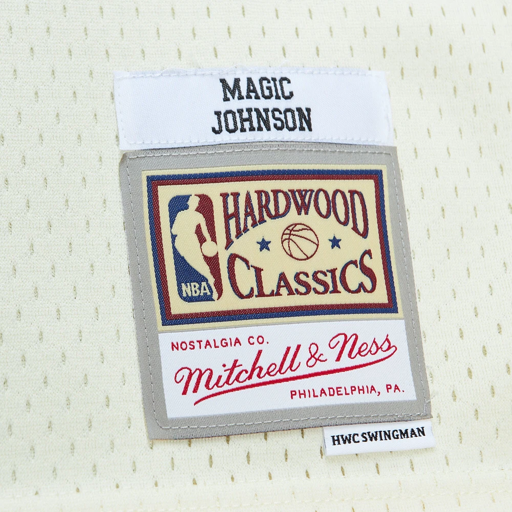 Men's Mitchell & Ness Magic Johnson Cream Los Angeles Lakers Chainstitch Swingman Jersey