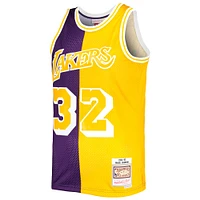 Men's Mitchell & Ness Magic Johnson Purple/Gold Los Angeles Lakers Hardwood Classics 1984/85 Split Swingman Jersey