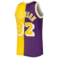 Men's Mitchell & Ness Magic Johnson Purple/Gold Los Angeles Lakers Hardwood Classics 1984/85 Split Swingman Jersey
