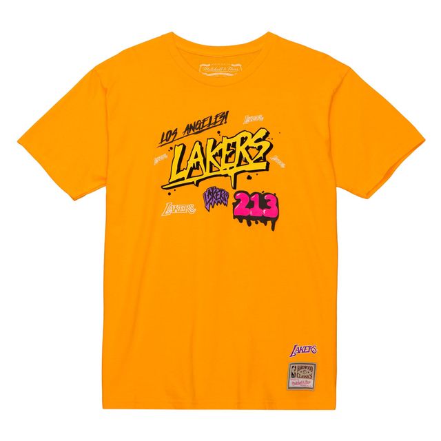 T-shirt pour homme Mitchell & Ness Orange Los Angeles Lakers Hardwood Classics Slap