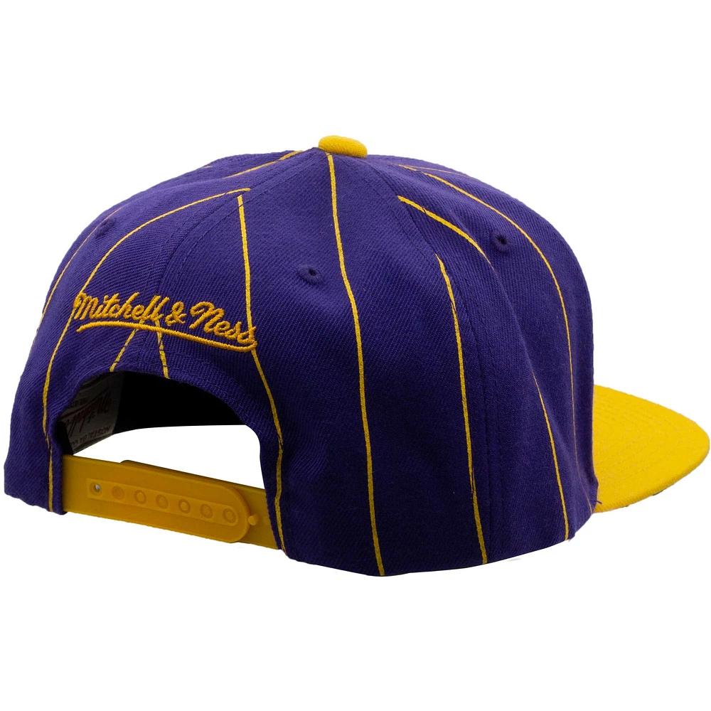 Men's Mitchell & Ness Purple Los Angeles Lakers Hardwood Classics Team Pinstripe Snapback Hat