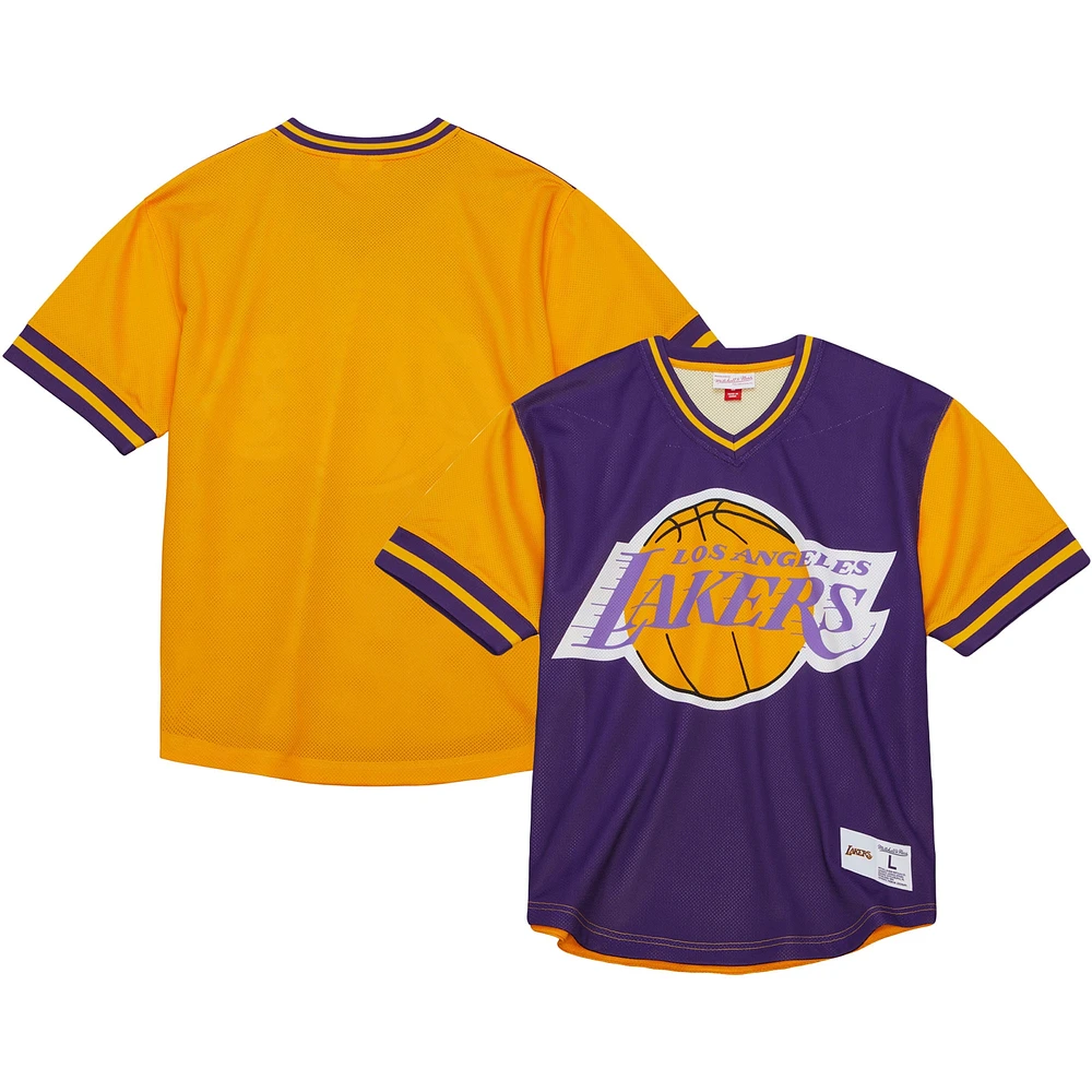 T-shirt violet à col en V maille Jumbotron 3.0 des Los Angeles Lakers Mitchell & Ness pour hommes