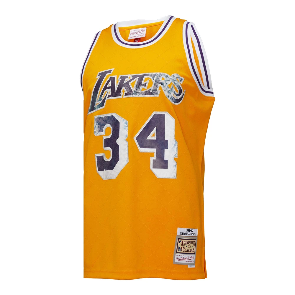 Men's Mitchell & Ness Shaquille O'Neal Gold Los Angeles Lakers 1996/97 Hardwood Classics 75th Anniversary Diamond Swingman - Jersey