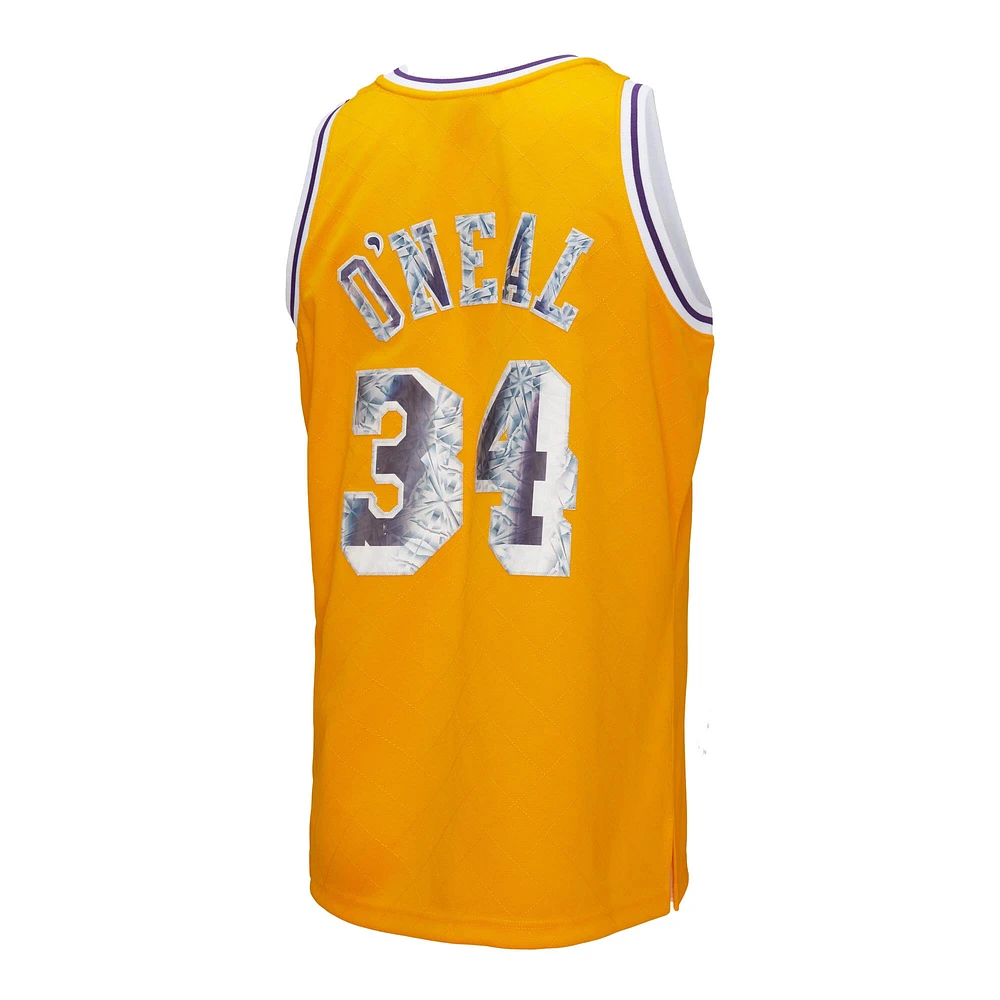 Men's Mitchell & Ness Shaquille O'Neal Gold Los Angeles Lakers 1996/97 Hardwood Classics 75th Anniversary Diamond Swingman - Jersey
