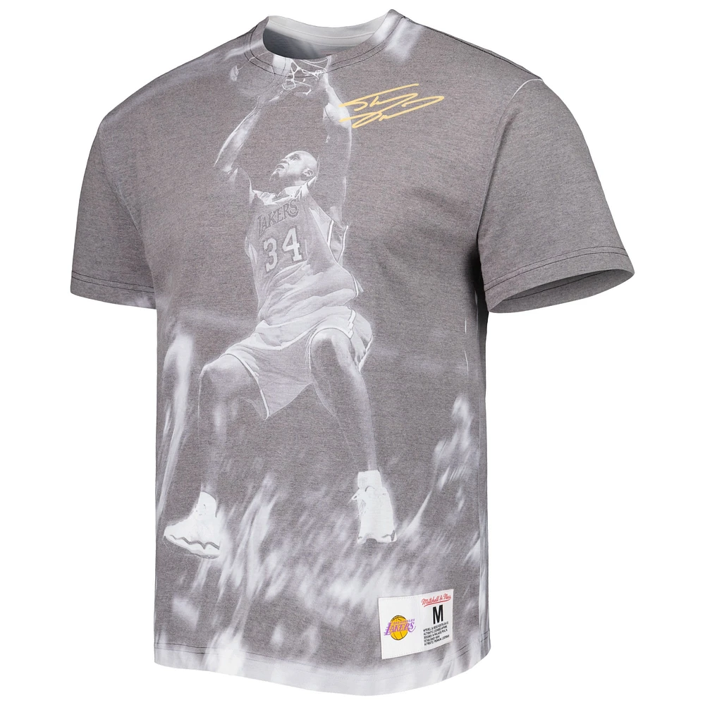 Men's Mitchell & Ness Shaquille O'Neal Heather Gray Los Angeles Lakers Above The Rim T-Shirt