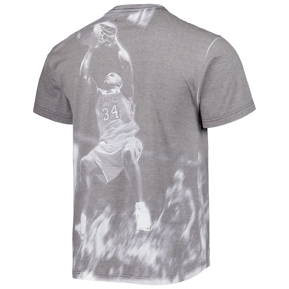 Men's Mitchell & Ness Shaquille O'Neal Heather Gray Los Angeles Lakers Above The Rim T-Shirt
