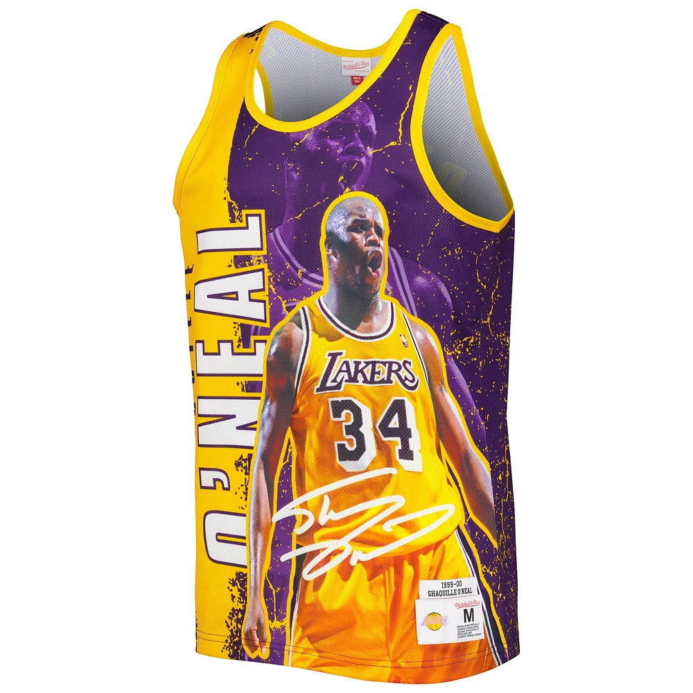 Men's Mitchell & Ness Shaquille O'Neal Purple Los Angeles Lakers 1999-00 Hardwood Classics Player Burst Tank Top