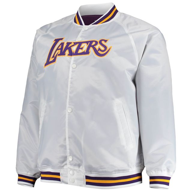 Veste blanche à boutons-pression raglan en satin pour hommes Mitchell & Ness des Lakers de Los Angeles Big Tall Hardwood Classics
