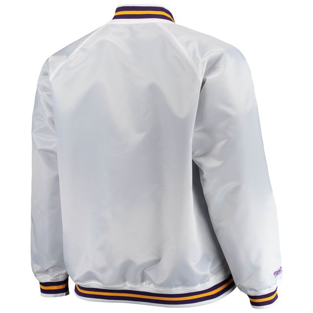 Veste blanche à boutons-pression raglan en satin pour hommes Mitchell & Ness des Lakers de Los Angeles Big Tall Hardwood Classics
