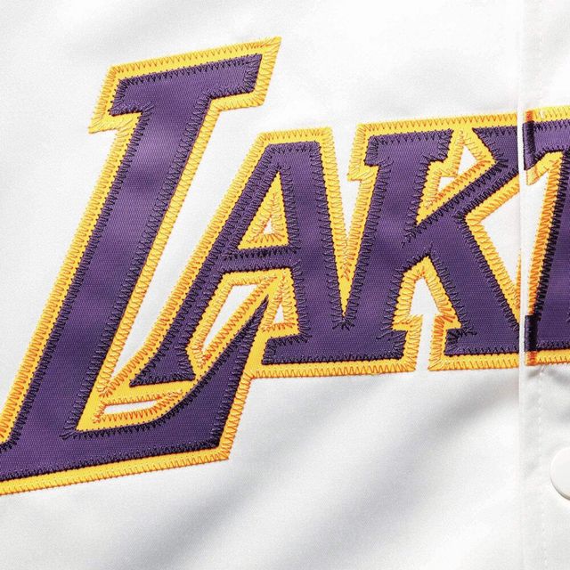 Veste blanche à boutons-pression raglan en satin pour hommes Mitchell & Ness des Lakers de Los Angeles Big Tall Hardwood Classics