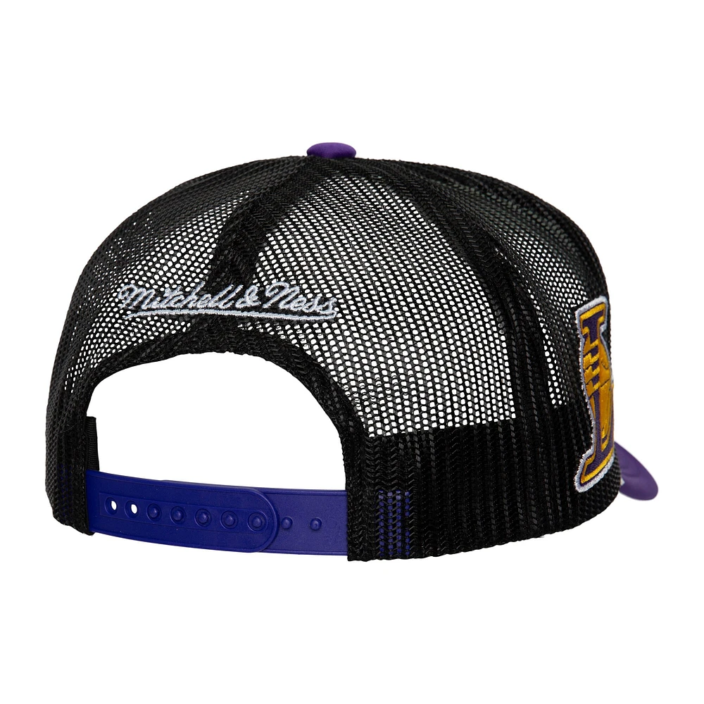 Casquette Snapback de camionneur en mousse sur le devant pour hommes, Mitchell & Ness, Los Angeles Lakers Hardwood Classics Blocker, blanche