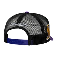 Casquette Snapback de camionneur en mousse sur le devant pour hommes, Mitchell & Ness, Los Angeles Lakers Hardwood Classics Blocker, blanche