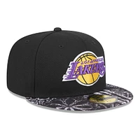 Men's New Era Black Los Angeles Lakers Coral Reef Visor 59FIFTY Fitted Hat