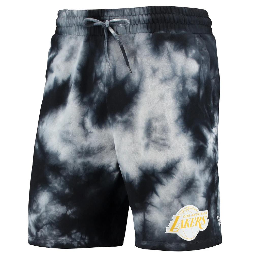 Men's New Era Black Los Angeles Lakers Fleece Tie-Dye Shorts