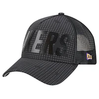 Men's New Era Black Los Angeles Lakers Midnight Ink Tonal A-Frame Trucker 9FORTY Adjustable Hat