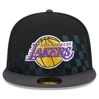 Men's New Era Black Los Angeles Lakers  Rally Drive Checkerboard 59FIFTY Crown Fitted Hat