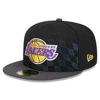 Men's New Era Black Los Angeles Lakers  Rally Drive Checkerboard 59FIFTY Crown Fitted Hat