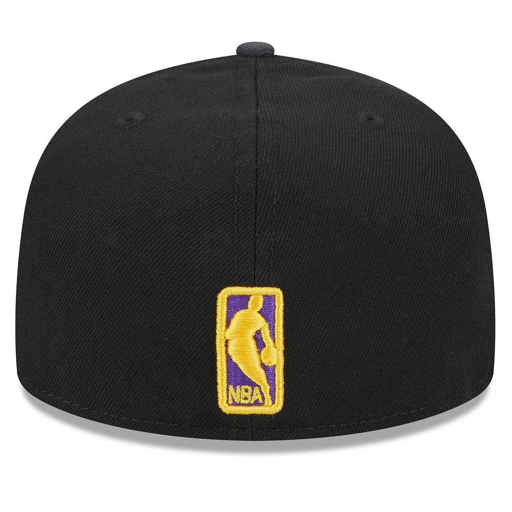 Men's New Era Black Los Angeles Lakers  Rally Drive Checkerboard 59FIFTY Crown Fitted Hat