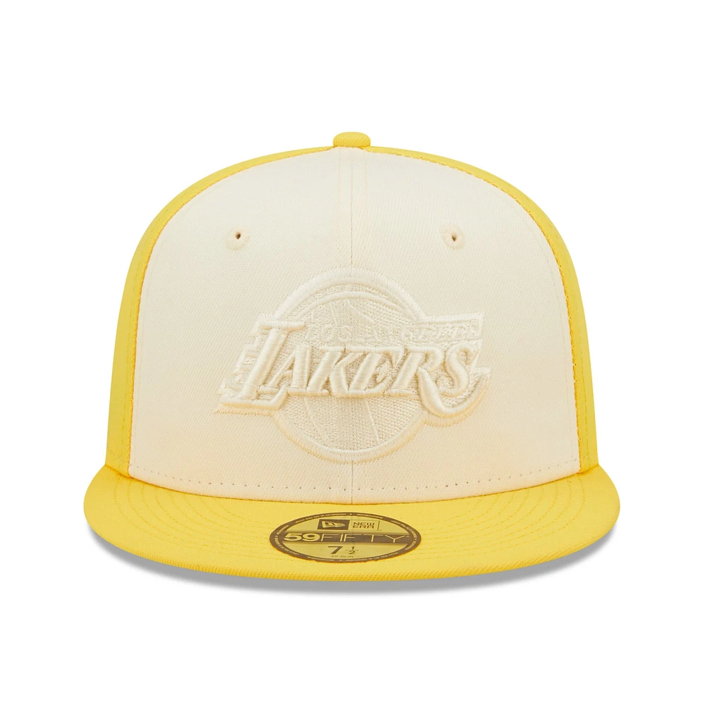 Men's New Era Cream/Gold Los Angeles Lakers Cork Two-Tone 59FIFTY - Fitted Hat