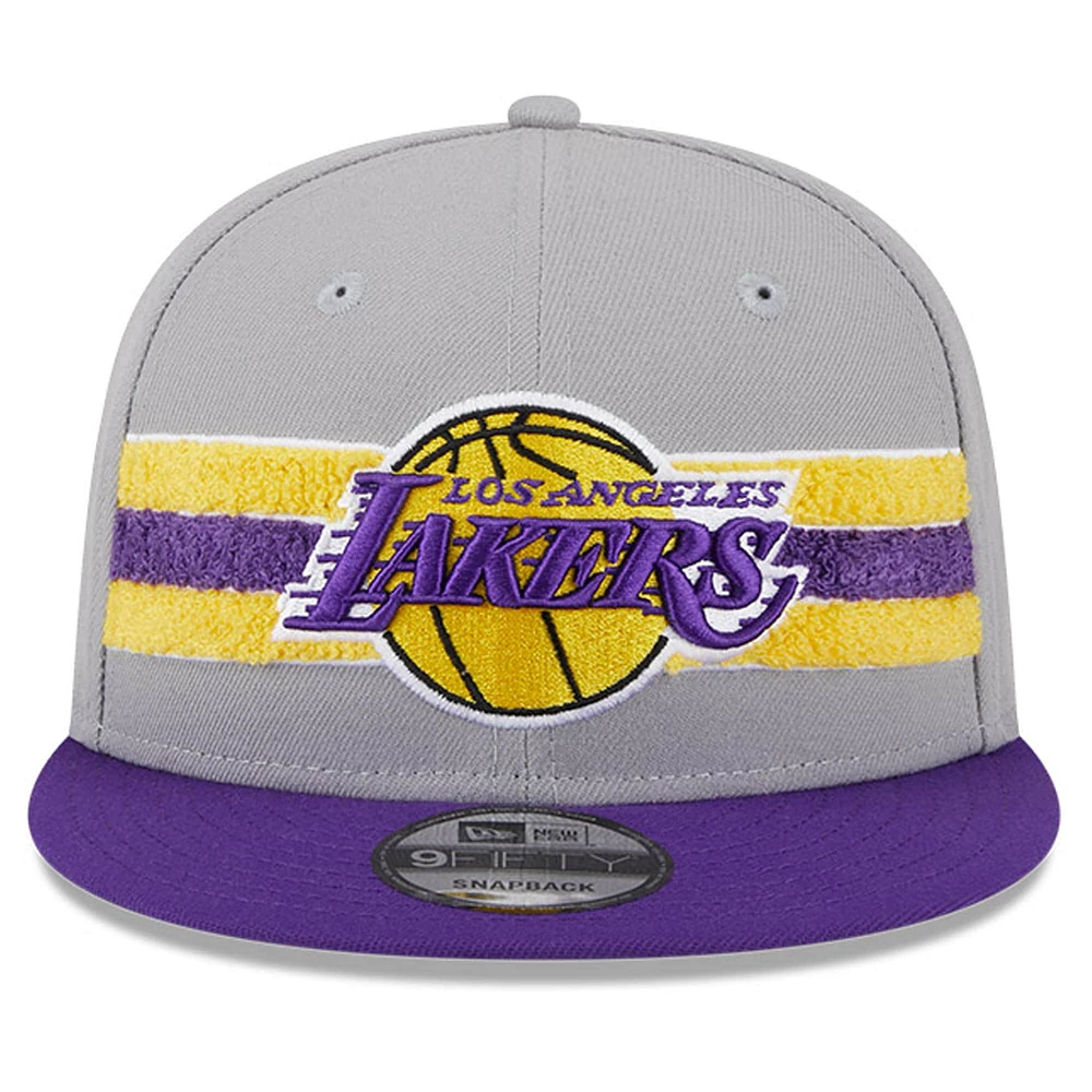 Men's New Era Gray Los Angeles Lakers Chenille Band 9FIFTY Snapback Hat