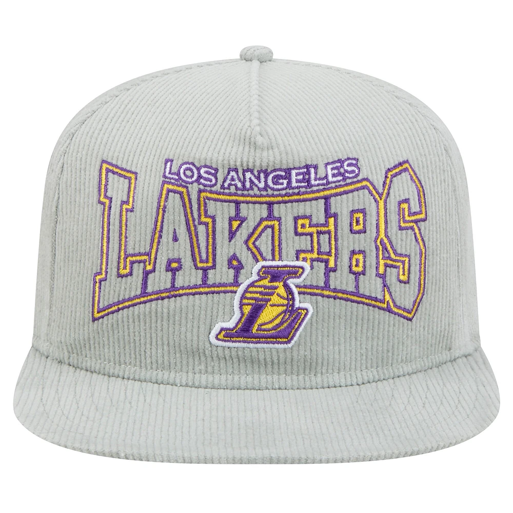 Men's New Era Gray Los Angeles Lakers Throwback Corduroy Golfer Snapback Hat