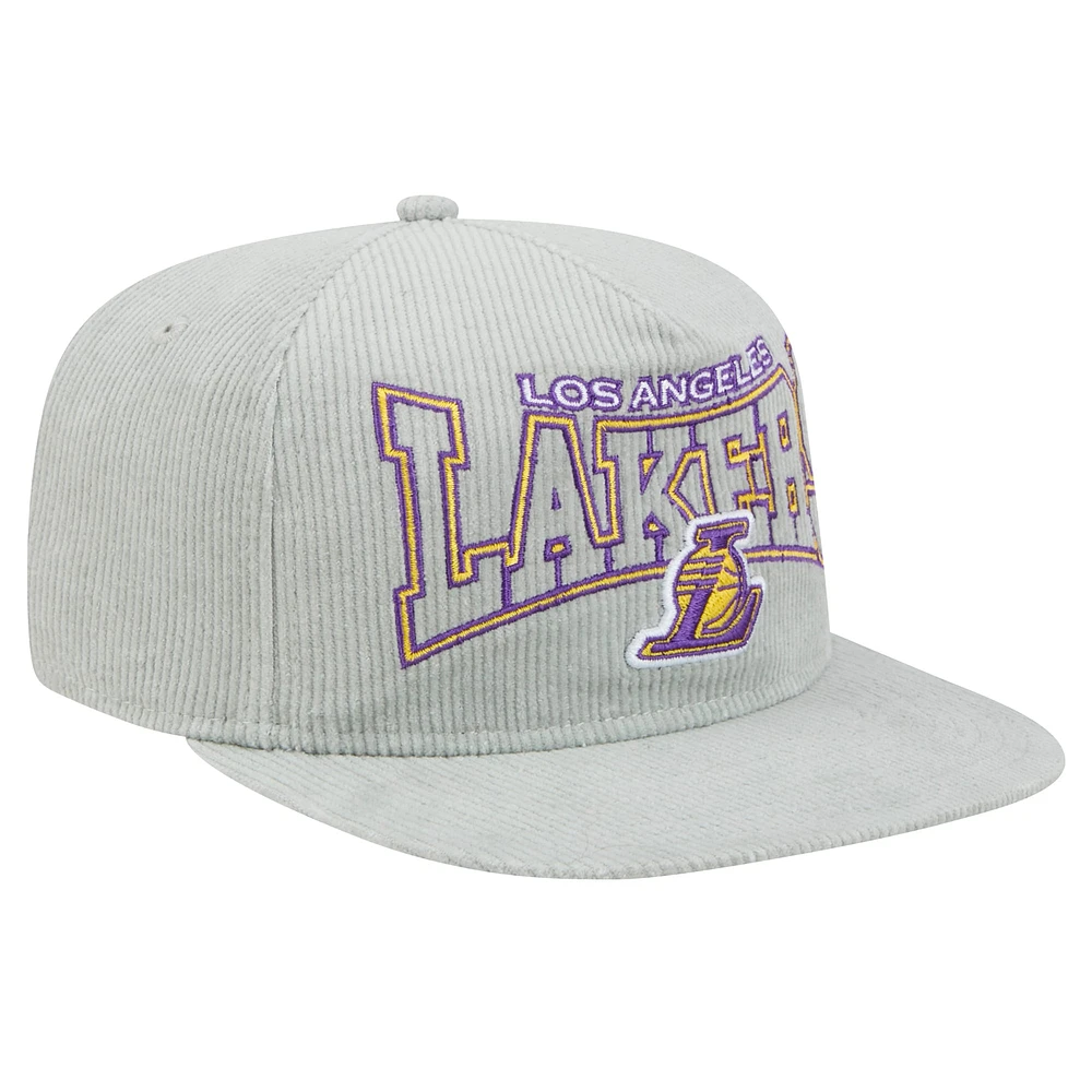 Men's New Era Gray Los Angeles Lakers Throwback Corduroy Golfer Snapback Hat