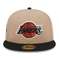 Men's New Era Khaki/Black Los Angeles Lakers Burnt Orange Logo Two-Tone 59FIFTY Fitted Hat