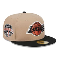 Men's New Era Khaki/Black Los Angeles Lakers Burnt Orange Logo Two-Tone 59FIFTY Fitted Hat