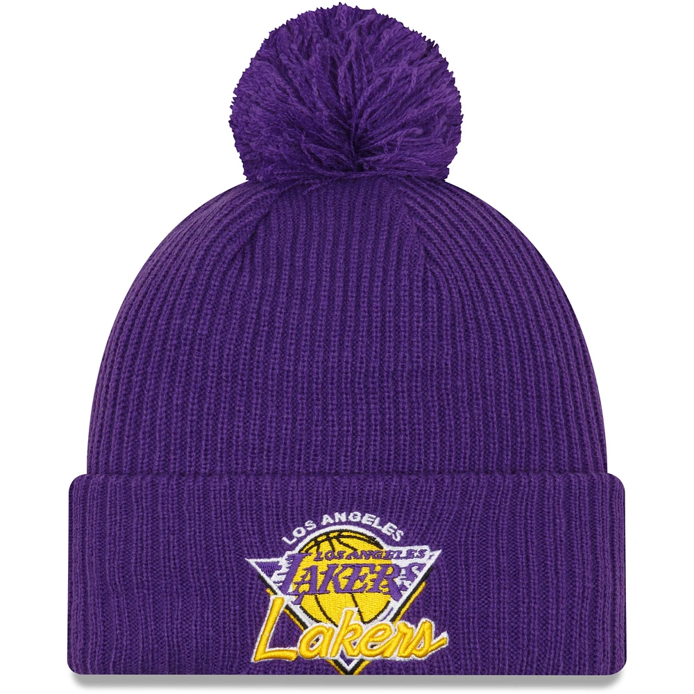 Men's New Era Purple Los Angeles Lakers 2021 NBA Tip-Off - Team Color Pom Cuffed Knit Hat