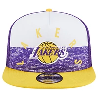 Men's New Era Purple Los Angeles Lakers Arch A-Frame Trucker 9FIFTY Snapback Hat