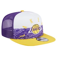 Men's New Era Purple Los Angeles Lakers Arch A-Frame Trucker 9FIFTY Snapback Hat