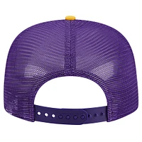 Men's New Era Purple Los Angeles Lakers Arch A-Frame Trucker 9FIFTY Snapback Hat