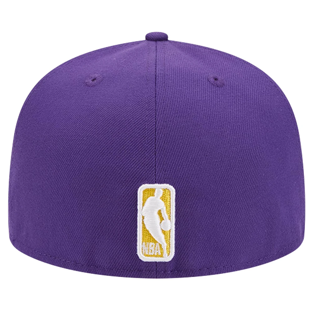 Men's New Era Purple Los Angeles Lakers Court Sport Leather Applique 59FIFTY Fitted Hat