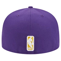 Men's New Era Purple Los Angeles Lakers Court Sport Leather Applique 59FIFTY Fitted Hat