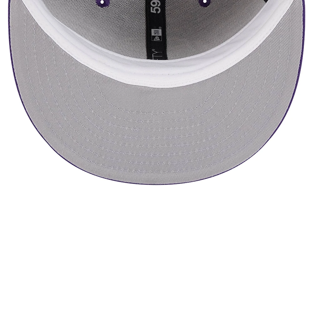 Men's New Era Purple Los Angeles Lakers Court Sport Leather Applique 59FIFTY Fitted Hat